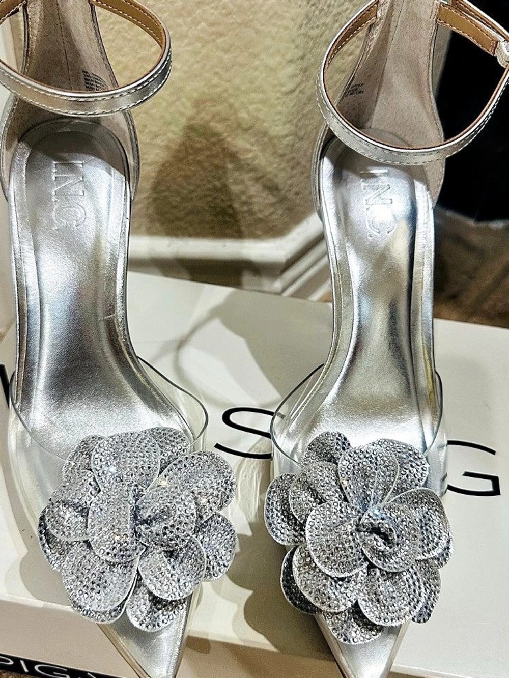 INC Silver Floral Pointed-Toe Heels NWT